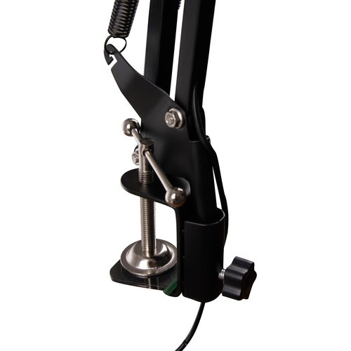 Černá kulatá lampa s LED podsvícením a zvětšovacím sklem