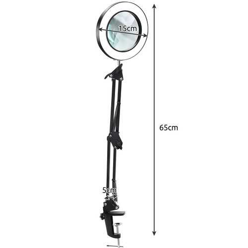 Černá kulatá lampa s LED podsvícením a zvětšovacím sklem