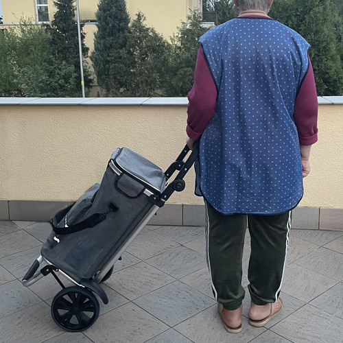 Velký a prostorný nákupní vozík na pěnových kolečkách