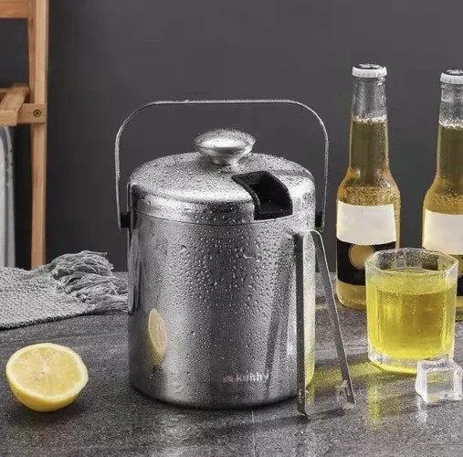 Kýbl na led s kleštičkami a lžící