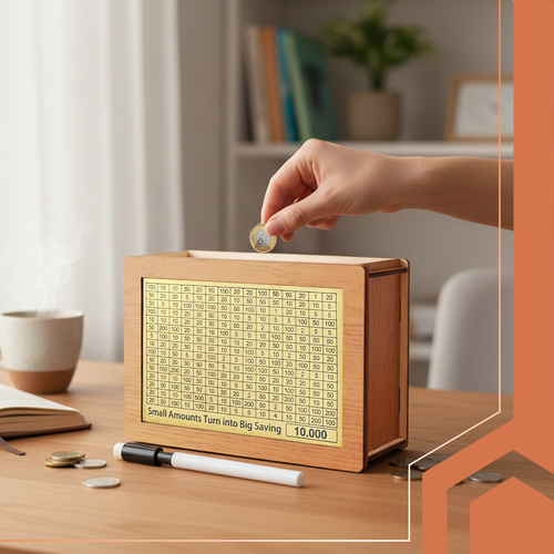 Dřevěná motivační pokladnička s křížovkou 10 000 Kč