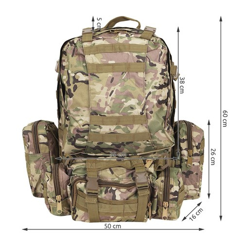 Velký vojenský batoh 45L CAMO s MOLLE systémem a 3 odnímatelné brašny